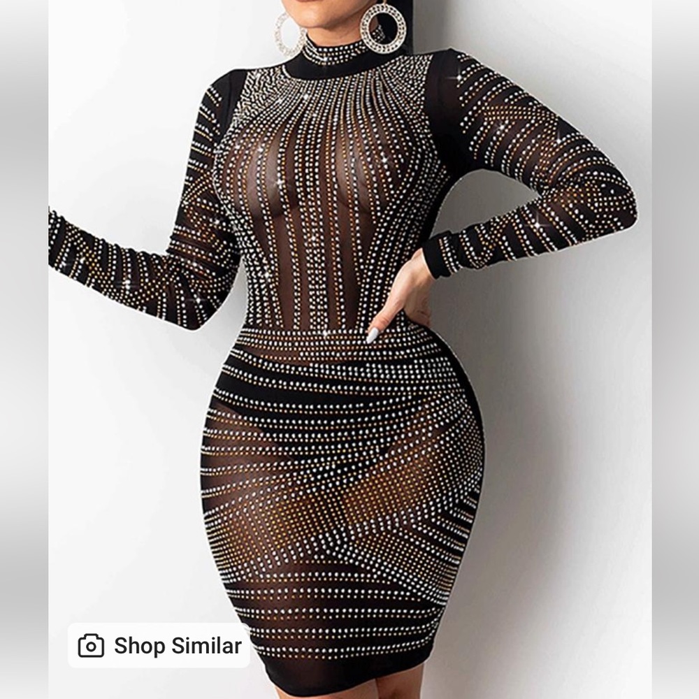 Hot Stamping Mock Neck Long Sleeve Bodycon Dress